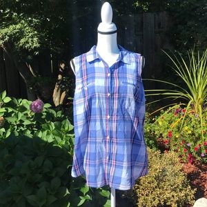 Sonoma Sleeveless Plaid Button-Down